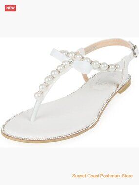 Pearl Embellished T-Strap Flat Sandals Bridal Beach Wedding Flip Flops